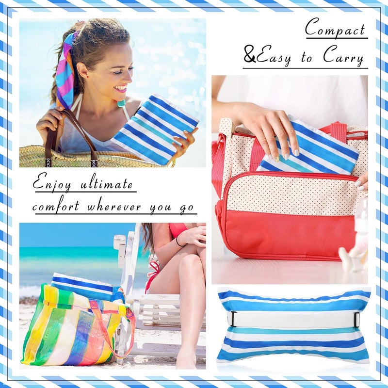 Menkxi 24"x15" Inflatable Beach Pillow with Removable Cover, Beach Chair Backpacking Pillow with Strap Stripe for Summer Sand Pools Travel Vacations(Blue White) - Image 5